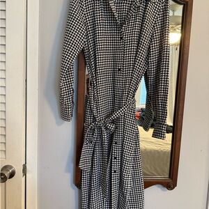 Ralph Lauren Black and White Houndstooth Long Sleeve Dress